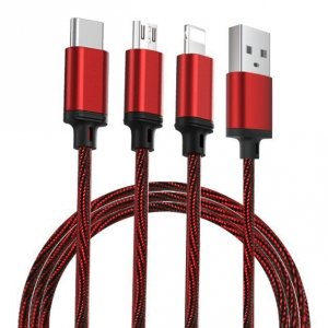 Remax Agile nylonowy kabel 3w1 USB - micro USB / Lightning / USB Typ C 2.8A 1m czerwony (PD-B31th red)