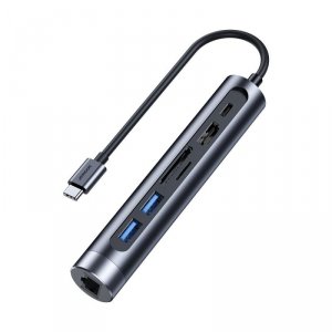 Joyroom wielofunkcyjny HUB 7w1 USB Typ C 100 W / HDMI 4K 30 Hz / RJ-45 / czytnik kart SD i microSD / 2x USB 3.0 (S-H111)