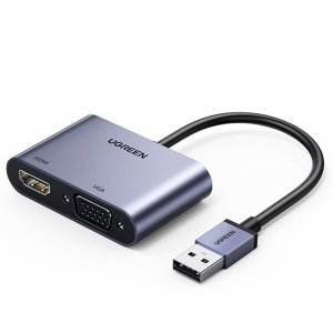 Ugreen przejściówka konwerter USB - HDMI 1.3 (1920 x 1080@60Hz) + VGA 1.2 (1920 x 1080@60Hz) szary (CM449)