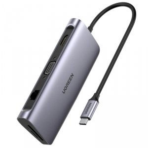 Ugreen 9w1 wielofunkcyjny HUB USB 3.2 Gen. 1 HDMI (4K@60Hz) VGA (Full HD@60Hz) Ethernet czytnik kart TF/SD PD 100W USB Typ C PD 