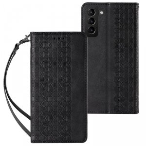 Magnet Strap Case etui do Samsung Galaxy S22 pokrowiec portfel + mini smycz zawieszka czarny
