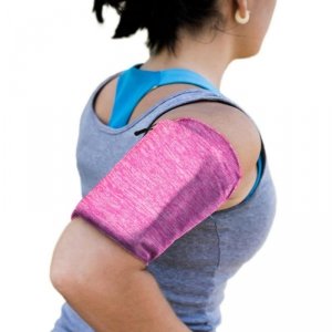 Elastyczny materiałowy armband opaska na ramię do biegania fitness S różowa