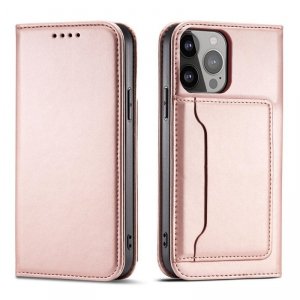 Magnet Card Case etui iPhone 14 Plus pokrowiec z klapką portfel podstawka różowe