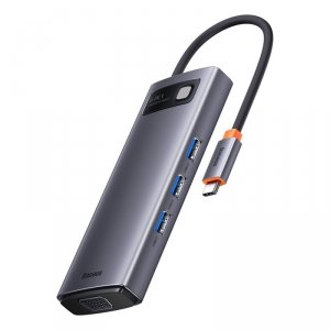 Baseus Metal Gleam Series stacja dokująca HUB 6 w 1 USB Typ C - 1 x HDMI / 3 x USB 3.2 Gen. 1 / 1 x Power Delivery / 1 x VGA sza