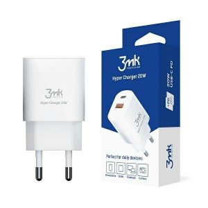 3MK HyperCharger 20W 1xUSB-C + 1xUSB-A ładowarka sieciowa PD/QC biały/white