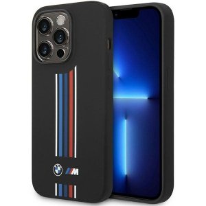 Etui BMW BMHCP14X22SWTK iPhone 14 Pro Max 6,7 czarny/black Silicone Vertical Tricolor Lines