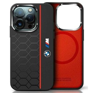 BMW BMHMP16X23SHER iPhone 16 Pro Max     6.9 czarny/black hardcase Silicone Hexagon Red Line MagSafe