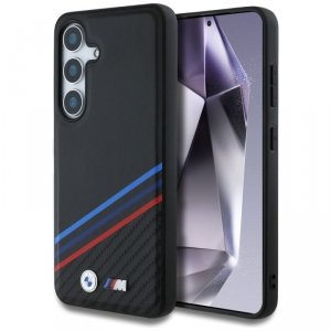Etui BMW Leather Tricolor Crossing       Stripes MagSafe do Samsung Galaxy S25 czarny