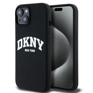 DKNY DKHMP14SSNYACH iPhone 14 / 15 / 13 6.1 czarny/black hardcase Liquid Silicone White Printed Logo MagSafe