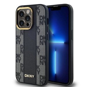 DKNY DKHMP14LPCPVSLK iPhone 14 Pro6.1 czarny/black hardcase Leather Checkered Mono Pattern MagSafe
