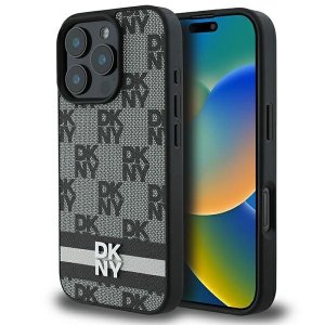 DKNY DKHCP16LPCPTSSK iPhone 16 Pro 6.3 czarny/black hardcase Checkered Pattern & Printed Stripes