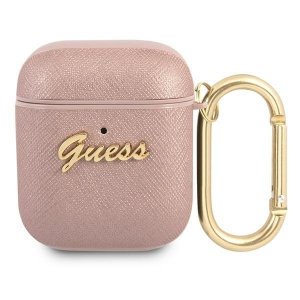 Guess GUA2SASMP AirPods 1/2 cover różowy/pink Saffiano Script Metal Collection