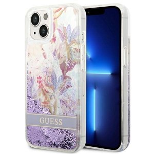 Guess GUHCP14SLFLSU iPhone 14 / 15 / 13 6.1 fioletowy/purple hardcase Flower Liquid Glitter