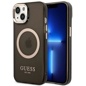 Guess GUHMP14SHTCMK iPhone 14 / 15 / 13 6.1 czarny/black hard case Gold Outline Translucent MagSafe