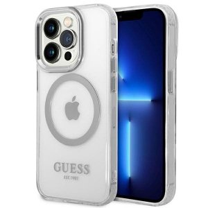 Guess GUHMP14XHTRMS iPhone 14 Pro Max 6,7 srebrny/silver hard case Metal Outline Magsafe