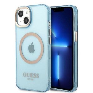 Guess GUHMP13MHTCMB iPhone 13 / 14 / 15 6.1 niebieski/blue hard case Gold Outline Translucent MagSafe