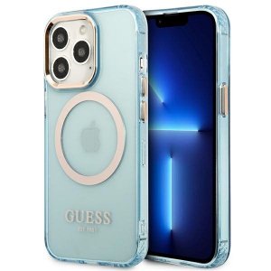 Guess GUHMP13XHTCMB iPhone 13 Pro Max 6,7 niebieski/blue hard case Gold Outline Translucent MagSafe