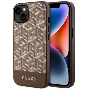 Guess GUHMP14MHGCFSEW iPhone 14 Plus / 15 Plus 6.7 brązowy/brown hard case GCube Stripes MagSafe