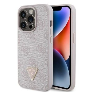 Guess GUHCP15LP4TDPP iPhone 15 Pro 6.1 różowy/pink hardcase Leather 4G Triangle Strass