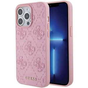 Guess GUHCP15XP4EPMP iPhone 15 Pro Max 6.7 różowy/pink hardcase Leather 4G Stamped
