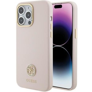 Guess GUHCP15XM4DGPP iPhone 15 Pro Max 6.7 jasnoróżowy/pink hardcase Silicone Logo Strass 4G