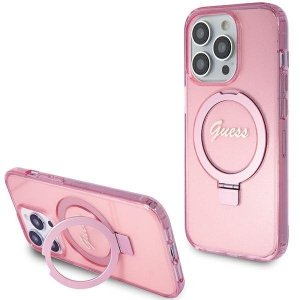 Guess GUHMP15XHRSGSP iPhone 15 Pro Max 6.7 różowy/pink hardcase Ring Stand Script Glitter MagSafe