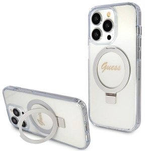 Guess GUHMP15LHRSGSD iPhone 15 Pro 6.1 przezroczysty/transparent hardcase Ring Stand Script Glitter MagSafe