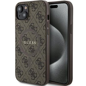 Guess GUHMP15SG4GFRW iPhone 15 / 14 / 13 6.1 brązowy/brown hardcase 4G Collection Leather Metal Logo MagSafe