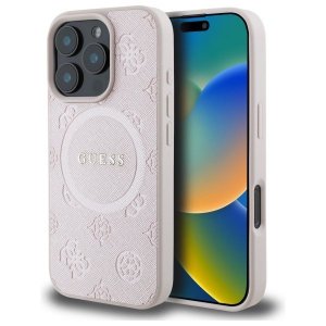 Guess GUHMP16XPSAPSMEP iPhone 16 Pro Max 6.9 różowy/pink hardcase Saffiano Peony Classic Logo MagSafe