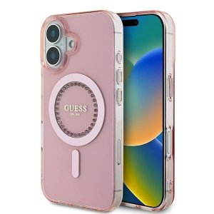 Guess GUHMP16SPFTDTEP iPhone 16 6.1 różowy/pink hardcase IML Rhinestones MagSafe