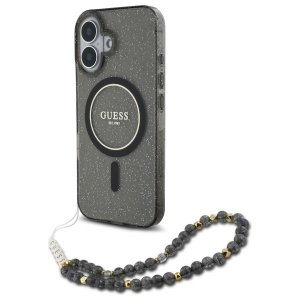 Guess GUHMP16SHGCRELSK iPhone 166.1 czarny/czarny hardcase IML Glitter With Pearl Strap MagSafe