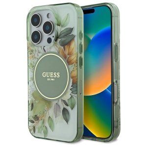 Guess GUHMP16LHFWBDCEN iPhone 16 Pro 6.3 zielony/green hardcase IML Flower & Tonal Circle MagSafe
