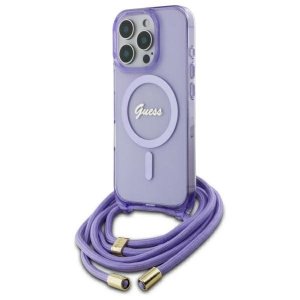 Guess GUHMP16LHCTSGNSU iPhone 16 Pro     6.3 fioletowy/purple hardcase Crossbody Cord Script MagSafe