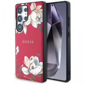 Etui Guess Grained Printed Flower        Pattern MagSafe do Samsung Galaxy S25 Ultra fuksja