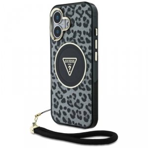 Etui Guess HC IML Leopard Triangle Cord  Strap do iPhone 16 MagSafe czarny