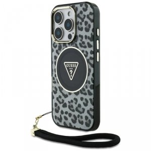 Etui Guess HC IML Leopard Triangle Cord  Strap do iPhone 16 Pro Max MagSafe czarny