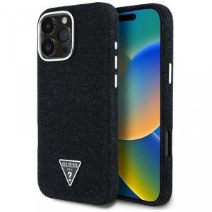 Etui Guess Denim Triangle Logo MagSafe   do iPhone 16 Pro czarny