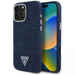 Etui Guess Denim Triangle Logo MagSafe   do iPhone 16 Pro niebieski