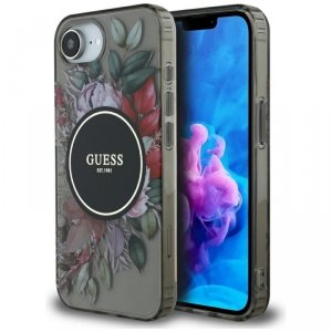 Etui Guess IML Flowers MagSafe do iPhone 16e czarny