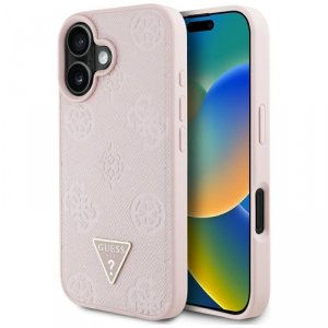 Etui Guess Grained Hot Stamp Peony       Triangle Logo MagSafe do iPhone 16 różowy