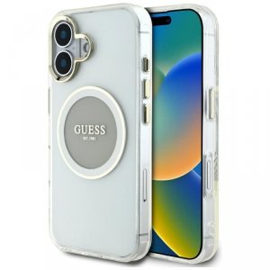 Etui Guess IML Metal Colored Circle      Classic Logo MagSafe do iPhone 16 szary