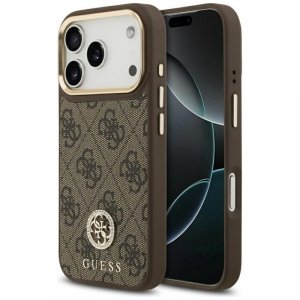 Etui Guess 4G Strass Logo MagSafe do     iPhone 17 Pro brązowy