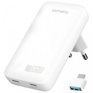 Ładowarka sieciowa 4smarts FlatPlug Slim Dual 65W GaN 2xUSB-C biały