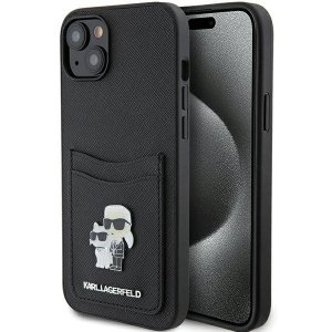 Karl Lagerfeld KLHCP15SSAPKCNPK iPhone 15 6.1 czarny/black hardcase Saffiano Cardslot Karl&Choupette Metal Pin