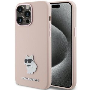 Karl Lagerfeld KLHCP15LSMHCNPP iPhone 15 Pro 6.1 różowy/pink Silicone Choupette Metal Pin