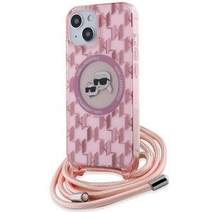 Karl Lagerfeld KLHMP15SHCKCKLCP iPhone 15 / 14 / 13  6.1 różowy/pink hardcase IML Crossbody Monogram Karl & Choupette Head