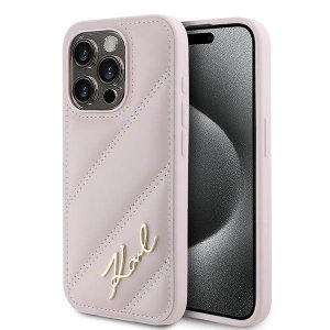 Karl Lagerfeld KLHCP15LPQDSMGP iPhone 15 Pro 6.1 różowy/pink hardcase Diagonal Quilted Script