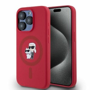 Karl Lagerfeld KLHMP15LSCMKCRHR iPhone15 Pro 6.1 czerwony/red hardcase Silicone Karl&Choupette Heads Ring MagSafe