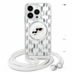 Karl Lagerfeld KLHMP16LHCKCKLCT iPhone   16 Pro 6.3 transparent hardcase IML Crossbody Monogram Karl & Choupette Head MagS