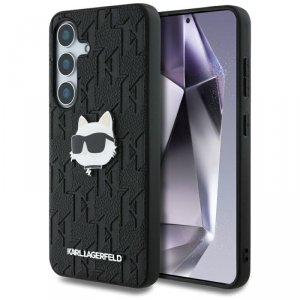 Etui Karl Lagerfeld Leather Monogram Pin Logo Choupette Head do Samsung Galaxy S25+ czarny
